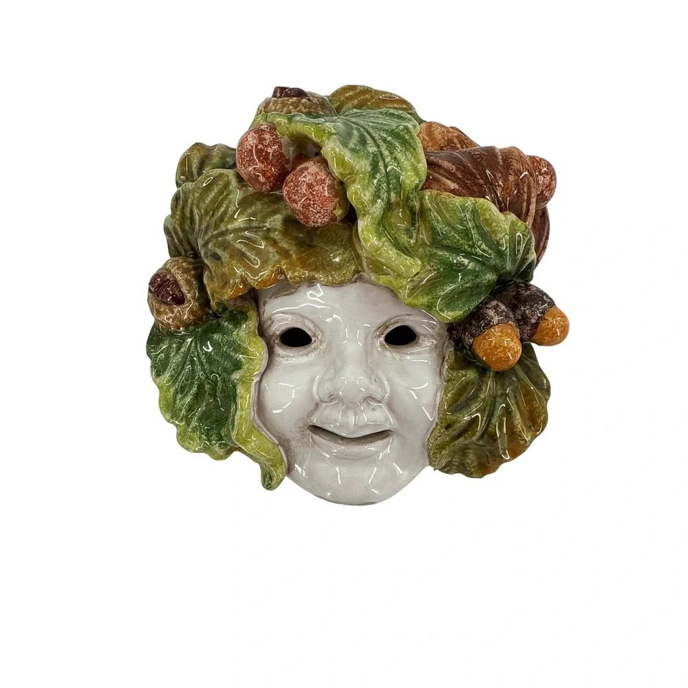 Majolica Bacchus Italy Italian Ceramic Pottery Face Mask‎ Grapes Leaves